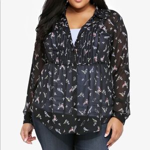 Torrid | Black Bird Printed Button Down Blouse | 1